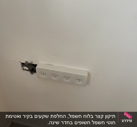 שקע חשמל בקיר עם חוטים חשופים